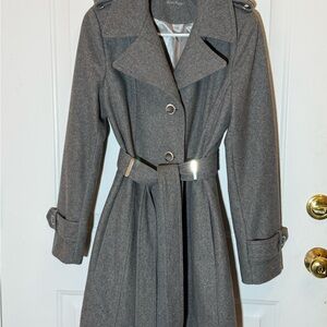 Calvin Klein Women’s Gray Coat with Branded Metal-Rim Button